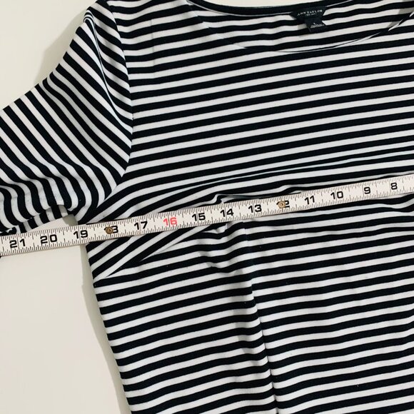 Striped Black & White Long-Sleeve Peplum Top By Ann Taylor Size Large - Picture 5 of 10